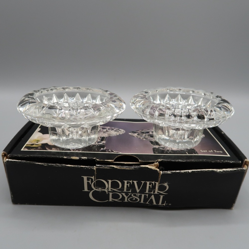 Forever Crystal set of 2 Candle Votive Holder Clear Art Glass round 1.5" tall